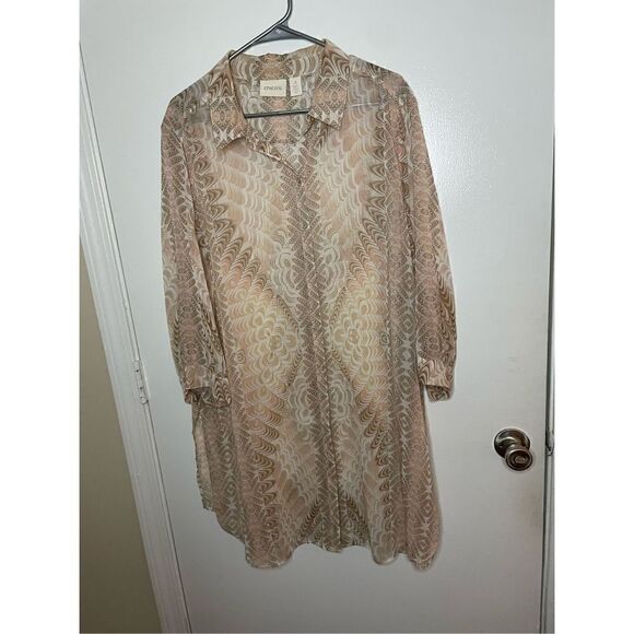 Chicos Sheer Long Sleeve Long Line Tunic Size 4 - Picture 12 of 14